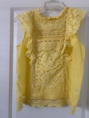 Anthropologie Maeve Lemon Yellow Lace-Detail Sleeveless Camisole size 6